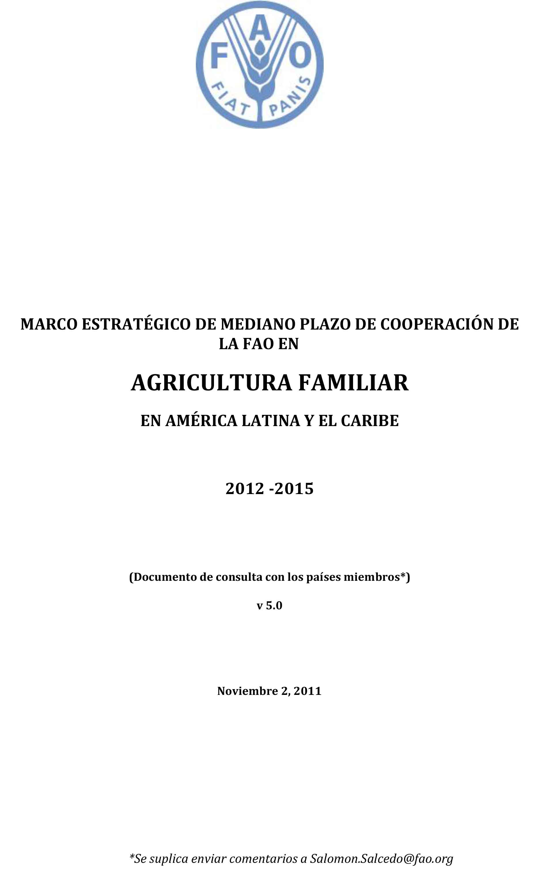 Marco estratérgico en Agricultura Familiar- FAO 2012 - 2015