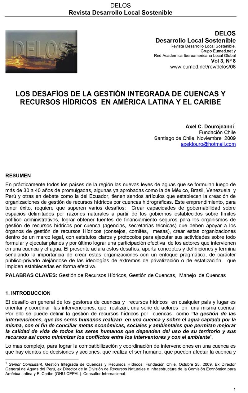 Los Desafíos de la Gestión Integrada de Cuencas y Recursos Hídricos en América Latina y El Caribe