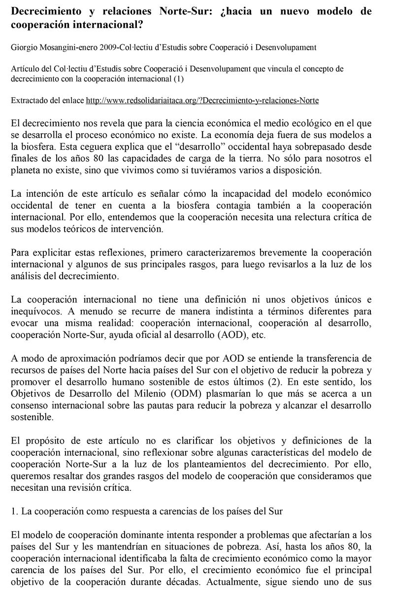 Decrecimiento y relaciones Norte-Sur: ¿hacia un nuevo modelo de cooperación internacional?