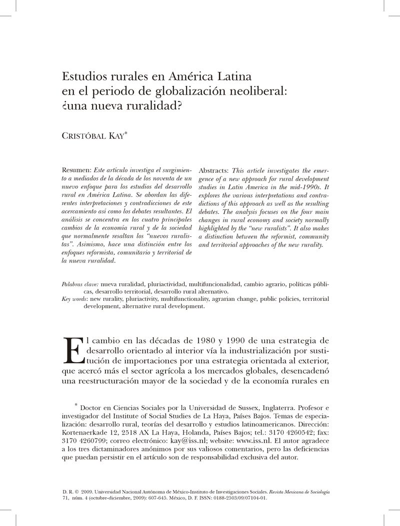 Estudios rurales en América Latina en el periodo de globalización neoliberal: ¿una nueva ruralidad?