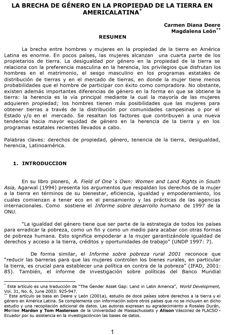 La brecha de género en la propiedad de la tierra en América Latina.