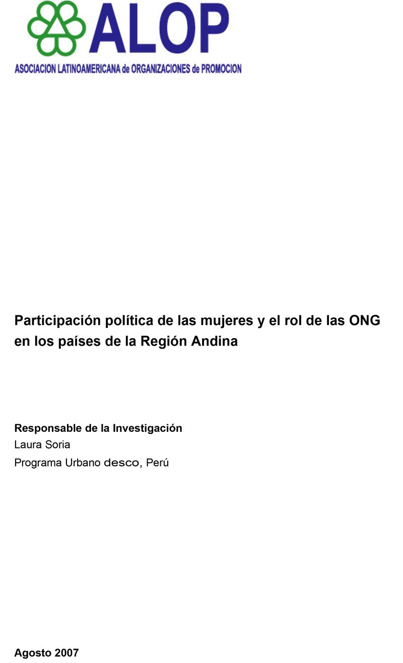 Participación política de las mujeres y el rol de las ONG en los países de la Región Andina