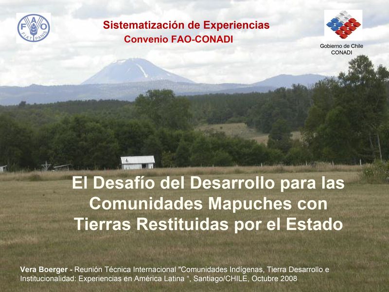 El Desafío del Desarrollo para las Comunidades Mapuches con Tierras Restituidas por el Estado. Gobierno de Chile.
