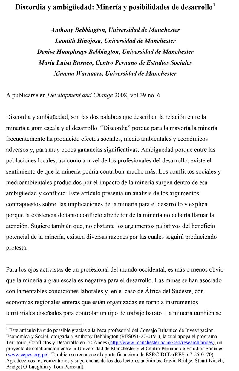 Discordia y ambigüedad: Minería y posibilidades de desarrollo