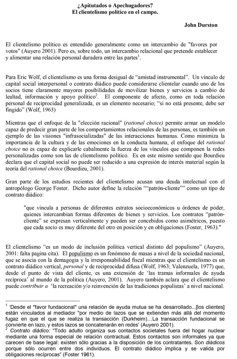 ¿Apitutados o Apechugadores? El clientelismo en el campo
