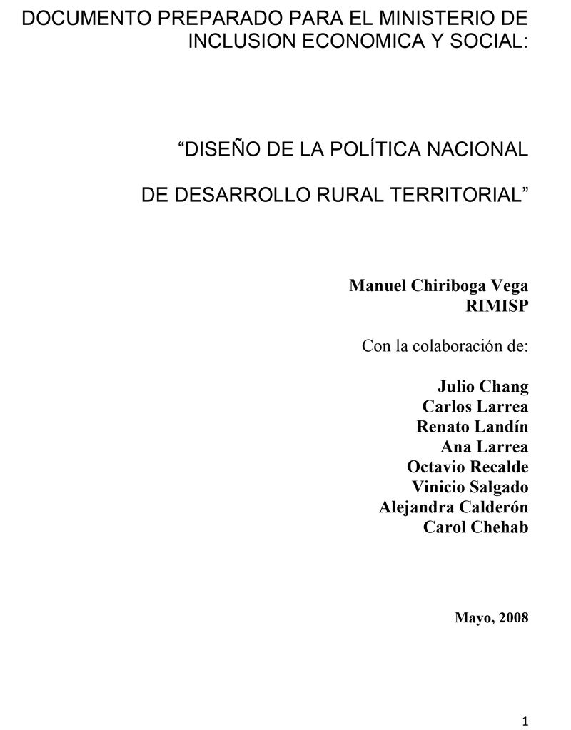 Ecuador: Diseño de la política nacional de desarrollo rural territorial.