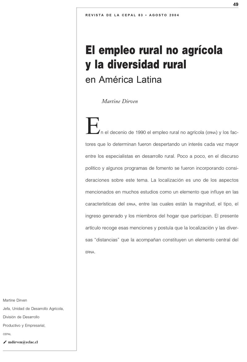 El empleo rural no agrícola y la diversidad rural en América Latina