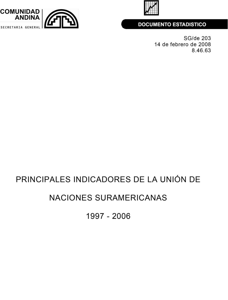 Principales indicadores de la Unión de Naciones Suramericanas 1997 - 2006