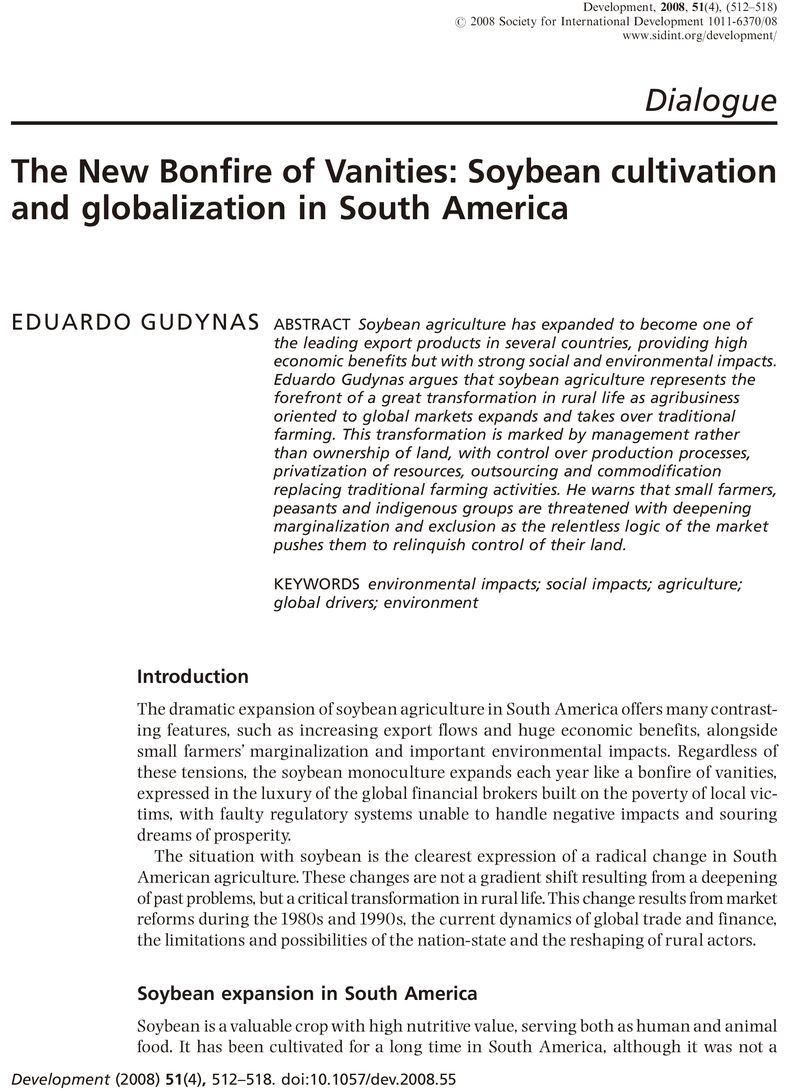 The New Bonfire of Vanities: Soybean cultivation and globalization in South America