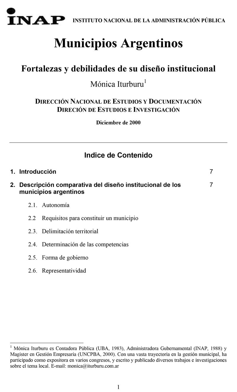 Municipios Argentinos Fortalezas y debilidades de su diseño institucional