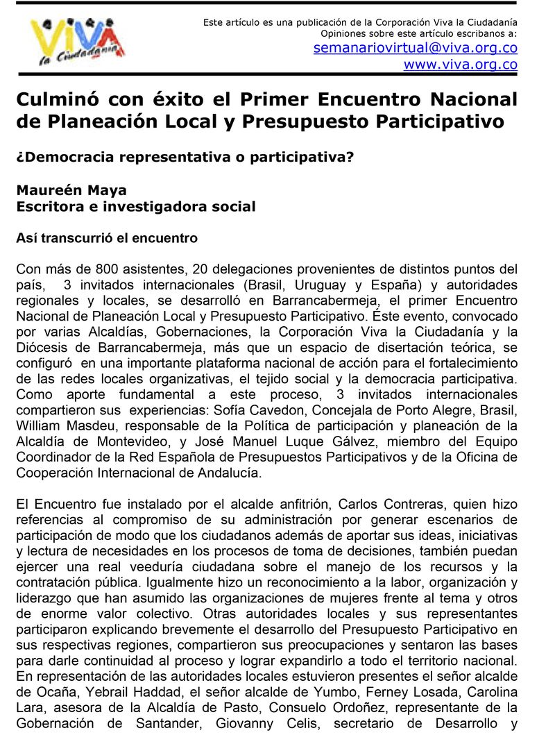 I Encuentro Nacional de Planeación local y Presupuesto Participativo