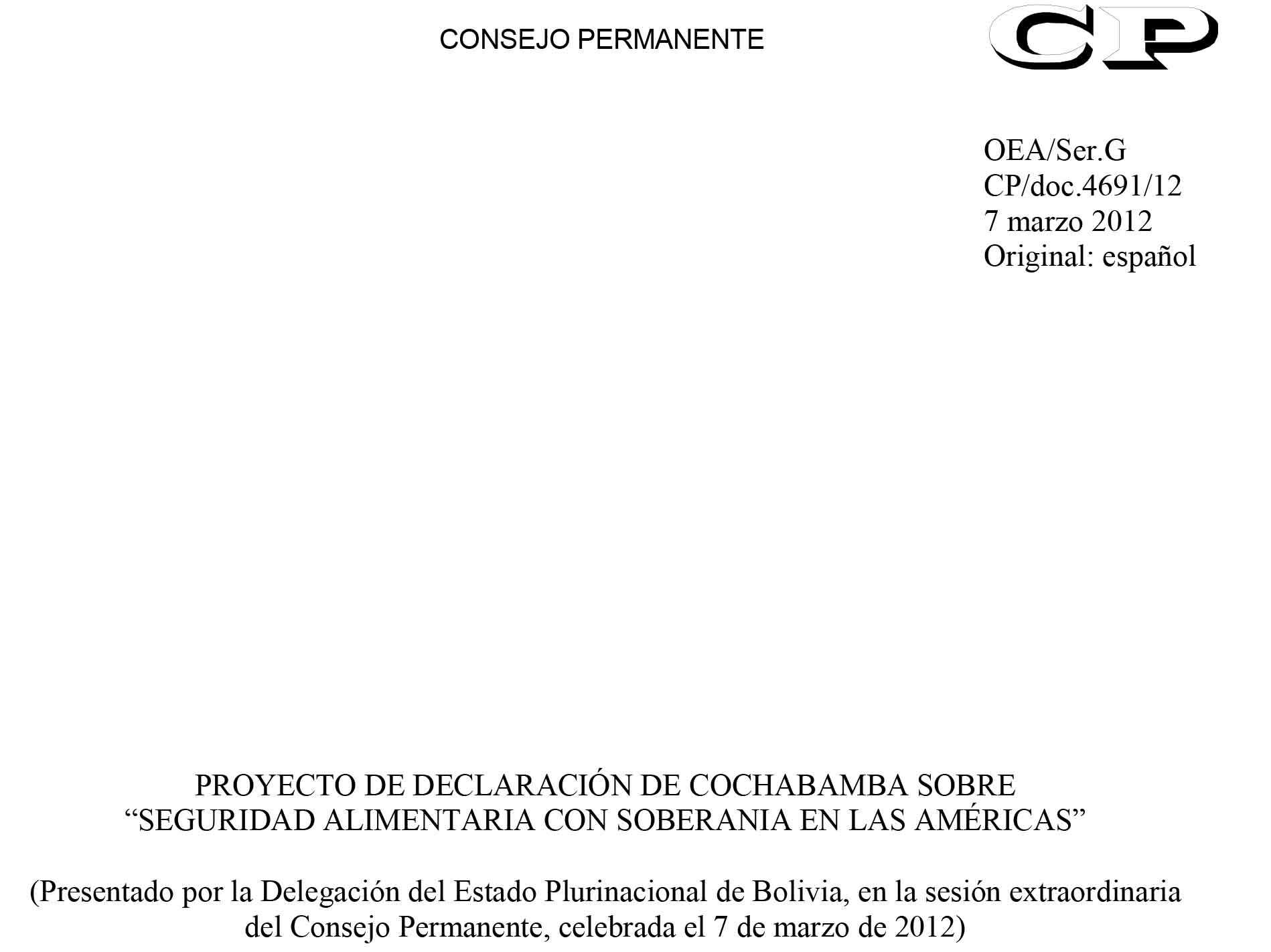 Declaración de Cochabamba: Seguridad Alimentaria con Soberanía en las Américas
