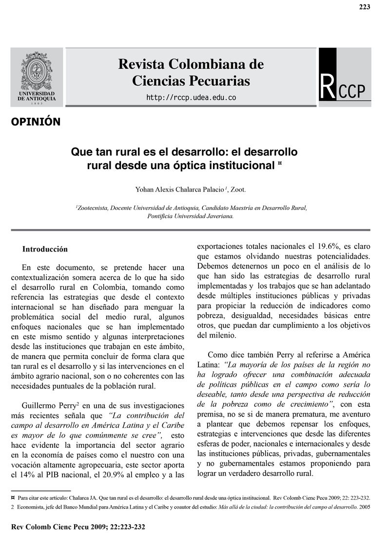 Que tan rural es el desarrollo: el desarrollo rural desde una óptica institucional