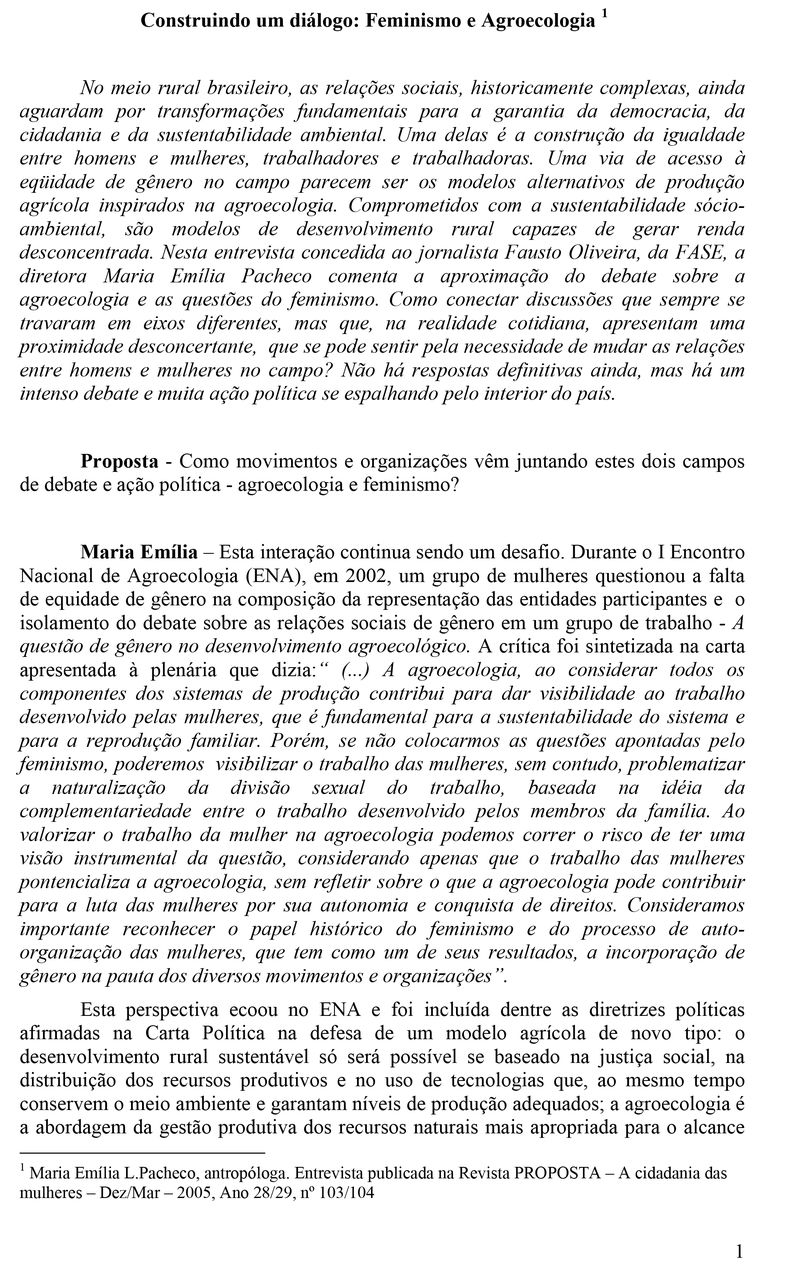 Construindo um diálogo: Feminismo e Agroecologia